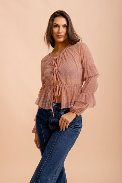 Bata Raglan Renda Lush Rosa
