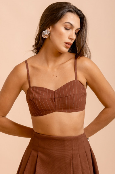 Top De Alcinhas Risca Ray Marrom