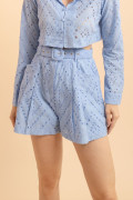 Shorts Amplo Bordado Laise Lume Azul 