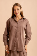 Camisa Recortes Grid Marrom