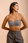 Top De Alcinhas Risca Ray Cinza