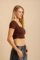 Blusa Cropeed Malha Track Marrom