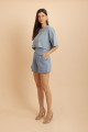 Shorts De Pregas Bordado Echo Azul 