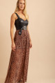 Vestido Couro Tule Onça Marrom